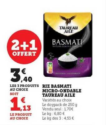 Hyper U Riz basmati micro-ondable taureau ailé offre