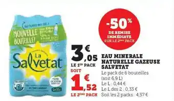 Hyper U Eau minérale naturelle gazeuse salvetat offre