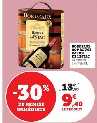 Hyper U Bordeaux aop rouge baron de lestac offre