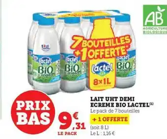 Hyper U Lait uht demi écrémé bio lactel offre