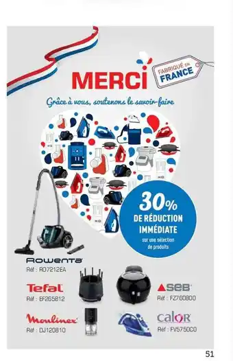 Hyper U Rowenta, tefal, moulinex, seb, calor offre