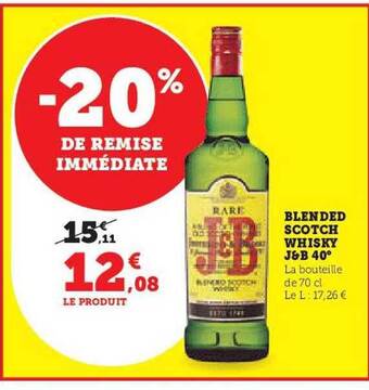 Hyper U Blended scotch whisky j&b 40° offre
