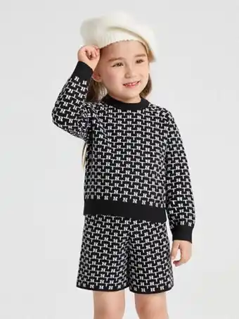 SheIn Shein fille ensemble short en tricot et pull à motif lettre à col montant offre