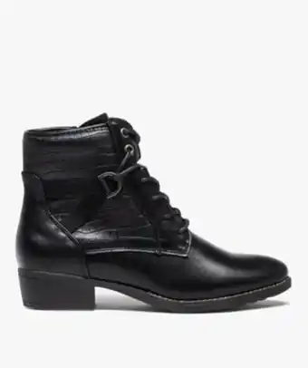 Gémo Boots femme unies à talon plat fermeture lacets et zip vue1 - gemo (casual) - gemo offre