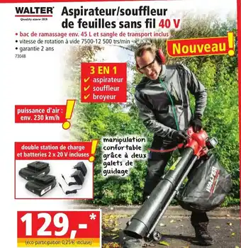 Norma Aspirateur/ Souffleur de Feuilles Sans fil 40 V offre
