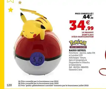 Hyper U Radio réveil pokémon offre