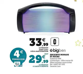 Hyper U Enceinte nomade et micro bigben offre