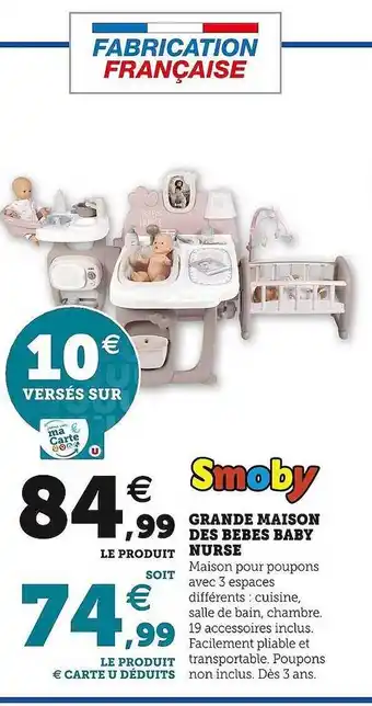 Hyper U Grande maison des bébés baby nurse smoby offre
