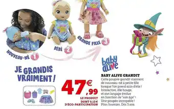 Hyper U Baby alive grandit offre