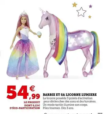 Hyper U Barbie et sa licorne lumière offre