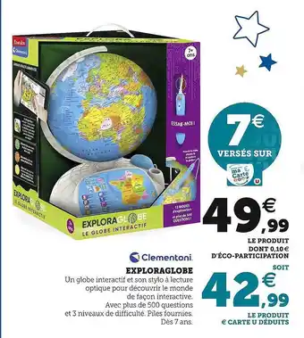 Hyper U Exploraglobe clementoni offre