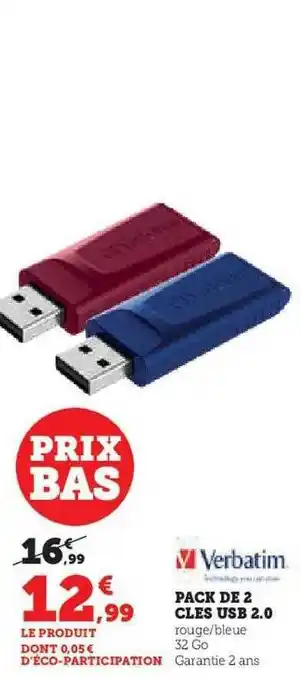 Pack de 2 clés usb 2.0 verbatim