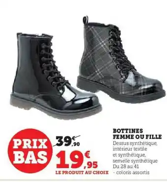 Hyper U Bottines femme ou fille offre