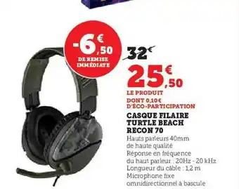 Hyper U Casque filaire turtle beach recon 70 offre