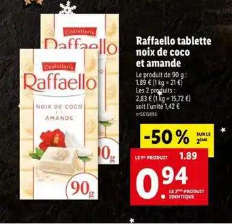 Lidl Raffaello Tablette Noix de Coco et Amande offre