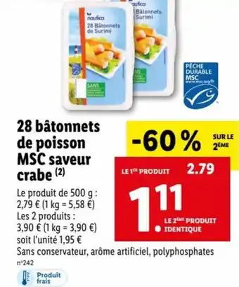 Lidl 28 Bâtonnets de Poison MSC Saveur Crabe offre