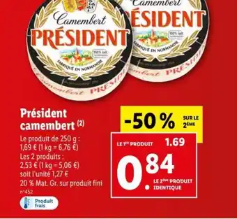 Lidl Président Camembert offre