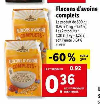 Lidl Flocons D'Avoine Complets offre