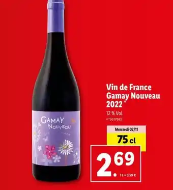 Lidl Vin de France Gamay Nouveau 2022 offre