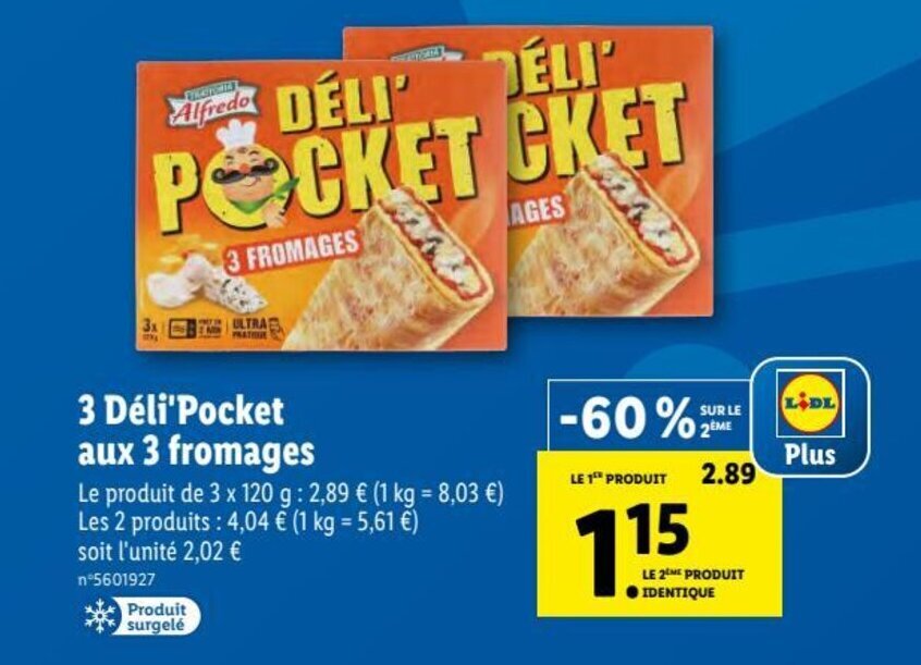 Promo 3 Déli'Pocket aux 3 Fromages chez Lidl
