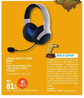 E.Leclerc Espace Culturel Casque Sans Fil Razer Kaira offre