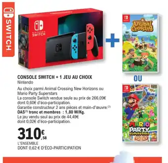 Console Switch +1 Jeu Au Choix