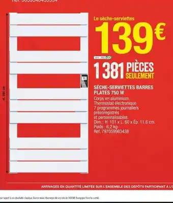 Seche-Serviettes Barres Plates 750w