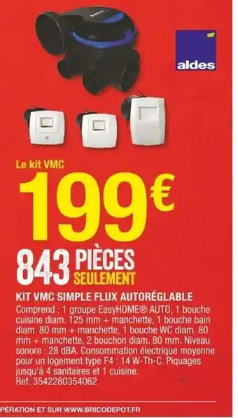 Brico Dépôt Kit VMC Simple Flux Autoréglable offre