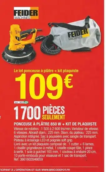 Brico Dépôt Ponceuse à plâtre 850w +Kit de Plaquiste offre