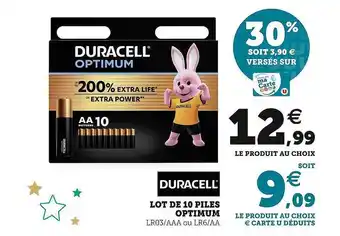 Hyper U Lot de 10 piles optimum duracell offre