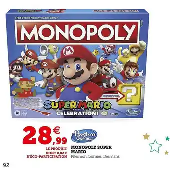 Hyper U Monopoly super mario hasbro gaming offre