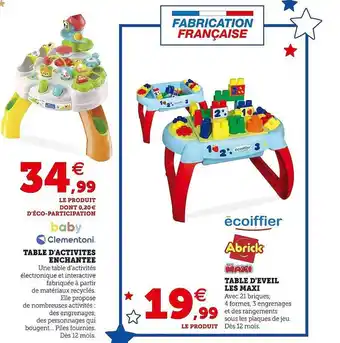Hyper U Table d'activités enchantée baby clémentoni, table d'éveil les maxi abrick écoiffier offre