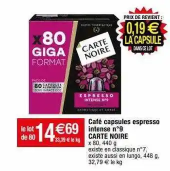 Café capsules espresso intense n°9 carte noire