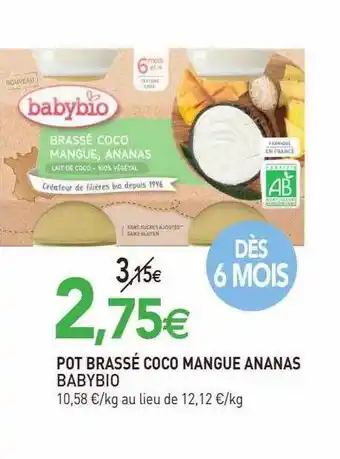 naturéO Pot brassé coco mangue ananas babybio offre
