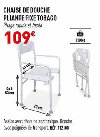 Bastide Chaise de douche pliante fixe tobago offre