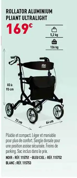 Rollator aluminium pliant ultralight