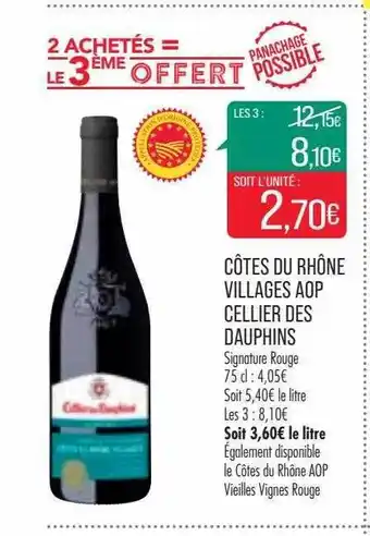 Match Côtes du rhône villages aop cellier des dauphins offre