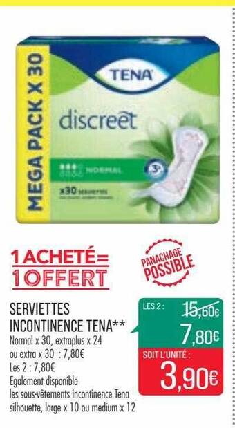 Match Serviettes incontinence tena offre