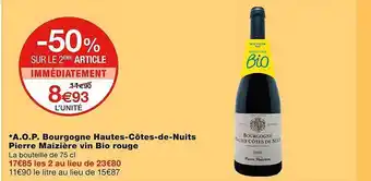 Monoprix Aop bourgogne hautes-côtes-de-nuits pierre maizière vin bio rouge offre