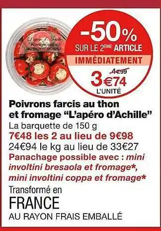Monoprix Poivrons farcis au thon et fromage offre
