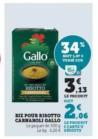 Super U Riz pour risotto carnaroli gallo offre