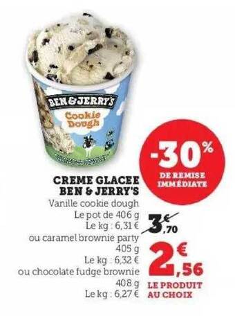 Super U Crème glacée ben & jerry's offre