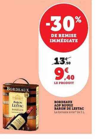 Super U Bordeaux aop rouge baron de lestac offre