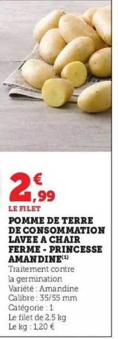Super U Pomme de terre de consommation lavée à chair ferme - princesse amandine offre
