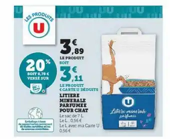 Super U Litière minérale parfumée pour chat offre
