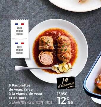 Thiriet 6 paupiettes de veau, farce à la viande de veau et de porc offre