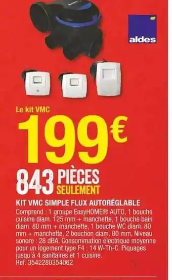 Brico Dépôt Kit vmc simple flux autoréglable aldes offre