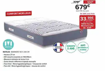 Gitem Matelas marinière 160 x 200 cm merinos offre