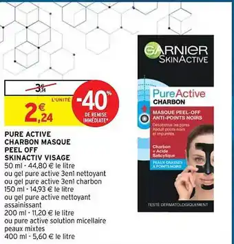 Intermarché Pure active charbon masque peel off skinactiv visage offre