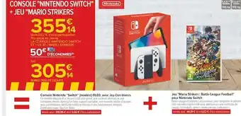Carrefour Nintendo console nintendo "switch" (modèle) oled, avec joy-con blancs et jeu "mario strikers : battle league football" pour n offre